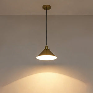 LightFixturesUSA - Simple Brass 1 - Light Metal Flat Conical Kitchen Pendant - Pendant Light - 11 in - 