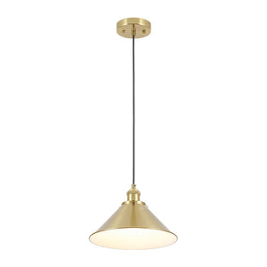 LightFixturesUSA - Simple Brass 1 - Light Metal Flat Conical Kitchen Pendant - Pendant Light - 11 in - 