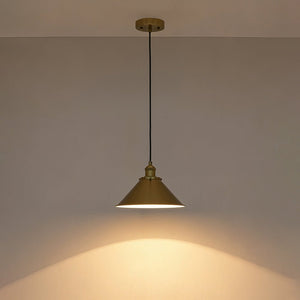 LightFixturesUSA - Simple Brass 1 - Light Metal Flat Conical Kitchen Pendant - Pendant Light - 11 in - 