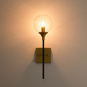 LightFixturesUSA - Simple Brass Black 1 - Light Glass Globe Vanity Wall Sconce - Wall Sconce - 1 Pack - 