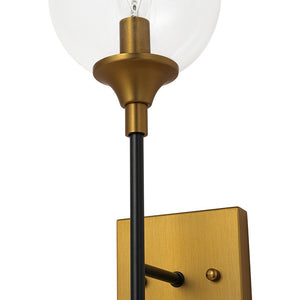 LightFixturesUSA - Simple Brass Black 1 - Light Glass Globe Vanity Wall Sconce - Wall Sconce - 1 Pack - 