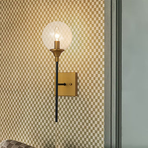 LightFixturesUSA - Simple Brass Black 1 - Light Glass Globe Vanity Wall Sconce - Wall Sconce - 1 Pack - 