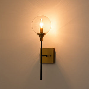 LightFixturesUSA - Simple Brass Black 1 - Light Glass Globe Vanity Wall Sconce - Wall Sconce - 1 Pack - 