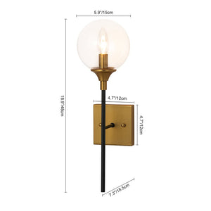 LightFixturesUSA - Simple Brass Black 1 - Light Glass Globe Vanity Wall Sconce - Wall Sconce - 1 Pack - 