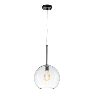 LightFixturesUSA - Simple Mid - Century 1 - Light Clear Glass Globe Pendant Light - Pendant Light - Black - 