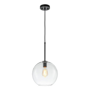LightFixturesUSA - Simple Mid - Century 1 - Light Clear Glass Globe Pendant Light - Pendant Light - Black - 