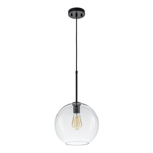 LightFixturesUSA - Simple Mid - Century 1 - Light Clear Glass Globe Pendant Light - Pendant Light - Black - 