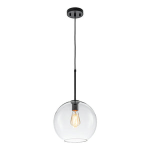 LightFixturesUSA - Simple Mid - Century 1 - Light Clear Glass Globe Pendant Light - Pendant Light - Black - 