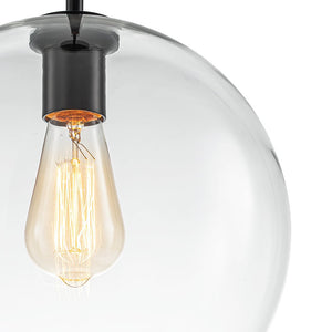 LightFixturesUSA - Simple Mid - Century 1 - Light Clear Glass Globe Pendant Light - Pendant Light - Black - 