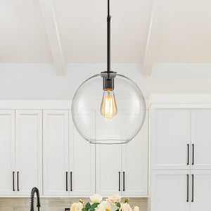 LightFixturesUSA - Simple Mid - Century 1 - Light Clear Glass Globe Pendant Light - Pendant Light - Black - 