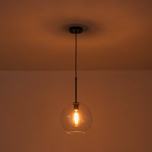 LightFixturesUSA - Simple Mid - Century 1 - Light Clear Glass Globe Pendant Light - Pendant Light - Black - 