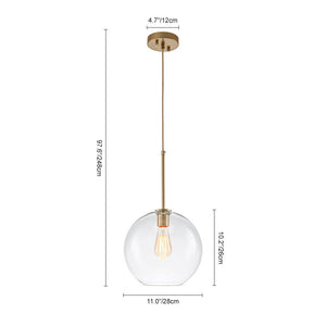 LightFixturesUSA - Simple Mid - Century 1 - Light Clear Glass Globe Pendant Light - Pendant Light - Black - 
