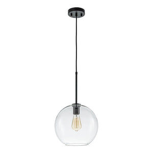 LightFixturesUSA - Simple Mid - Century 1 - Light Clear Glass Globe Pendant Light - Pendant Light - Black - 