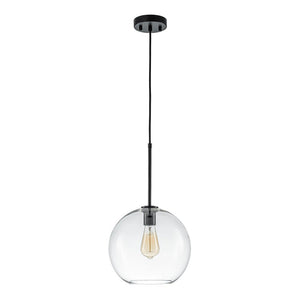 LightFixturesUSA - Simple Mid - Century 1 - Light Clear Glass Globe Pendant Light - Pendant Light - Black - 