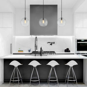 LightFixturesUSA - Simple Mid - Century 1 - Light Clear Glass Globe Pendant Light - Pendant Light - Black - 