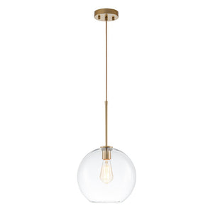 LightFixturesUSA - Simple Mid - Century 1 - Light Clear Glass Globe Pendant Light - Pendant Light - Brass - 