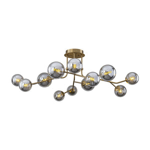 LightFixturesUSA - Smoked Glass Bubble Branch Sputnik Semi Flush Chandelier - Chandelier - Brass (Pre - Order & 2 - 3 Weeks) - 