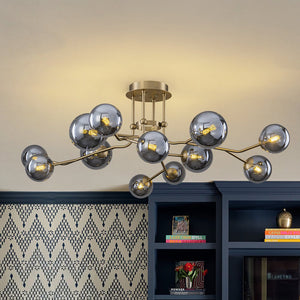 LightFixturesUSA - Smoked Glass Bubble Branch Sputnik Semi Flush Chandelier - Chandelier - Brass (Pre - Order & 2 - 3 Weeks) - 