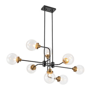 LightFixturesUSA - Soda Pop 8 - Light Seeded Glass Bubble Sputnik Linear Chandelier - Chandelier - Black + Brass - 