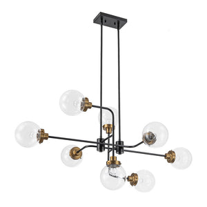 LightFixturesUSA - Soda Pop 8 - Light Seeded Glass Bubble Sputnik Linear Chandelier - Chandelier - Black + Brass - 