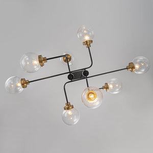 LightFixturesUSA - Soda Pop 8 - Light Seeded Glass Bubble Sputnik Linear Chandelier - Chandelier - Black + Brass - 