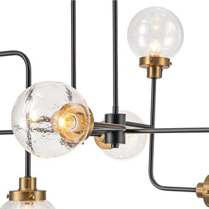 LightFixturesUSA - Soda Pop 8 - Light Seeded Glass Bubble Sputnik Linear Chandelier - Chandelier - Black + Brass - 