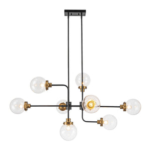 LightFixturesUSA - Soda Pop 8 - Light Seeded Glass Bubble Sputnik Linear Chandelier - Chandelier - Black + Brass - 