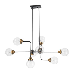 LightFixturesUSA - Soda Pop 8 - Light Seeded Glass Bubble Sputnik Linear Chandelier - Chandelier - Black + Brass - 