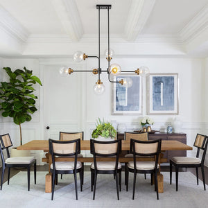 LightFixturesUSA - Soda Pop 8 - Light Seeded Glass Bubble Sputnik Linear Chandelier - Chandelier - Black + Brass - 