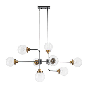 LightFixturesUSA - Soda Pop 8 - Light Seeded Glass Bubble Sputnik Linear Chandelier - Chandelier - Black + Brass - 