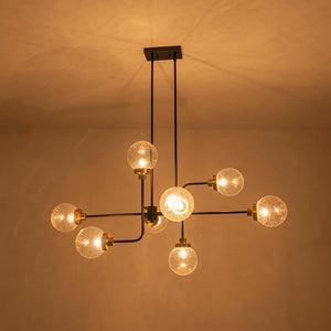 LightFixturesUSA - Soda Pop 8 - Light Seeded Glass Bubble Sputnik Linear Chandelier - Chandelier - Black + Brass - 
