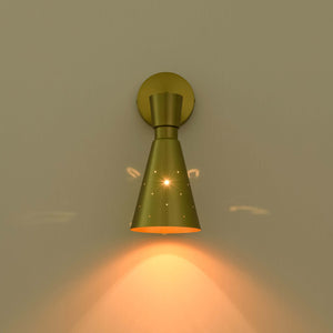 LightFixturesUSA-Starry 1-Light Brass Metal Cone Armed Vanity Wall Sconce-Wall Sconce-2 Packs-