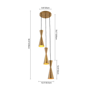 LightFixturesUSA - Starry 3 - Light Cluster Metal Hourglass Shade Round Pendant - Pendant Light - Brass - 
