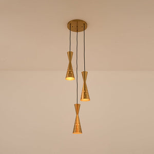 LightFixturesUSA - Starry 3 - Light Cluster Metal Hourglass Shade Round Pendant - Pendant Light - Brass - 