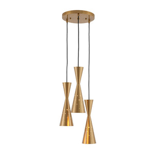 LightFixturesUSA - Starry 3 - Light Cluster Metal Hourglass Shade Round Pendant - Pendant Light - Brass - 