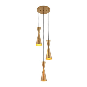 LightFixturesUSA - Starry 3 - Light Cluster Metal Hourglass Shade Round Pendant - Pendant Light - Brass - 