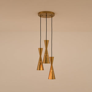 LightFixturesUSA - Starry 3 - Light Cluster Metal Hourglass Shade Round Pendant - Pendant Light - Brass - 