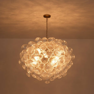 LightFixturesUSA - Statement Brass Cluster Ribbed Glass Bubble Orb Chandelier - Chandelier - Brass - 