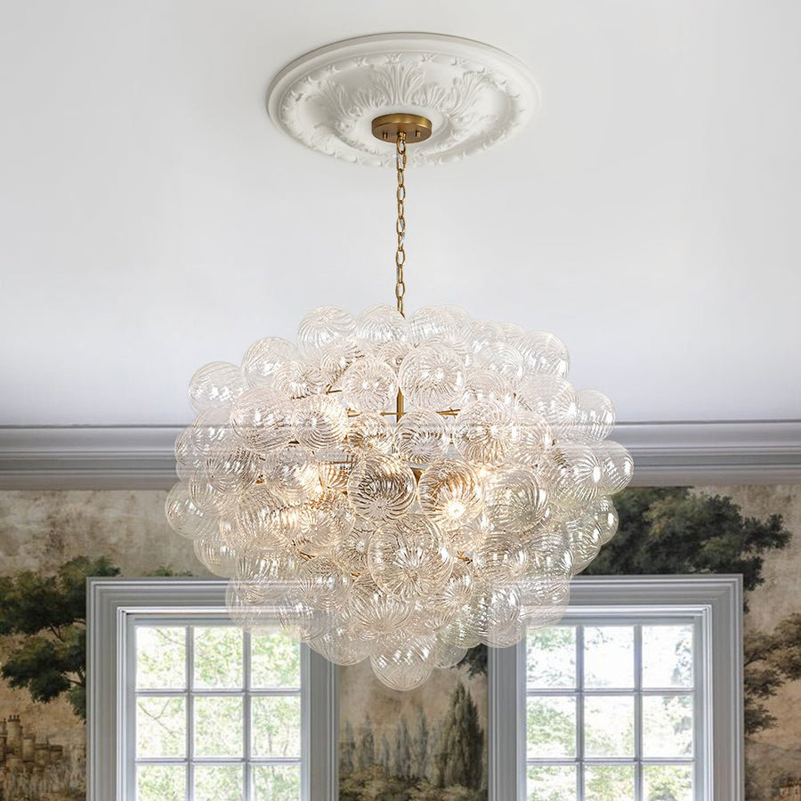 LightFixturesUSA - Statement Brass Cluster Ribbed Glass Bubble Orb Chandelier - Chandelier - Brass - 