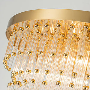 LightFixturesUSA - Statement Luxury Glass Tassel Tiered Round Entry Chandelier - Chandelier - Brass - 