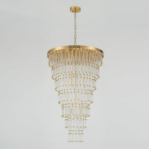 LightFixturesUSA - Statement Luxury Glass Tassel Tiered Round Entry Chandelier - Chandelier - Brass - 
