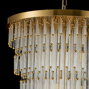 LightFixturesUSA - Statement Luxury Glass Tassel Tiered Round Entry Chandelier - Chandelier - Brass - 