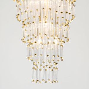 LightFixturesUSA - Statement Luxury Glass Tassel Tiered Round Entry Chandelier - Chandelier - Brass - 