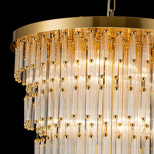 LightFixturesUSA - Statement Luxury Glass Tassel Tiered Round Entry Chandelier - Chandelier - Brass - 