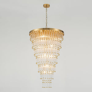 LightFixturesUSA - Statement Luxury Glass Tassel Tiered Round Entry Chandelier - Chandelier - Brass - 