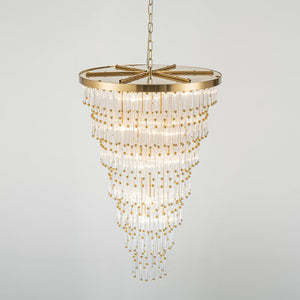 LightFixturesUSA - Statement Luxury Glass Tassel Tiered Round Entry Chandelier - Chandelier - Brass - 
