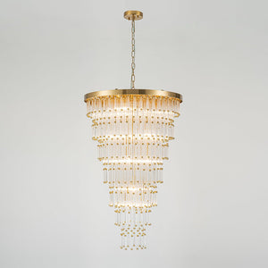 LightFixturesUSA - Statement Luxury Glass Tassel Tiered Round Entry Chandelier - Chandelier - Brass - 