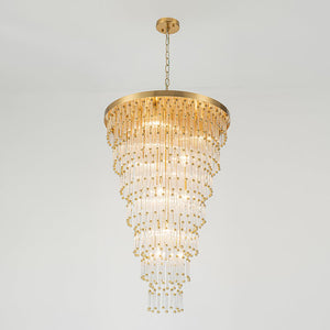 LightFixturesUSA - Statement Luxury Glass Tassel Tiered Round Entry Chandelier - Chandelier - Brass - 