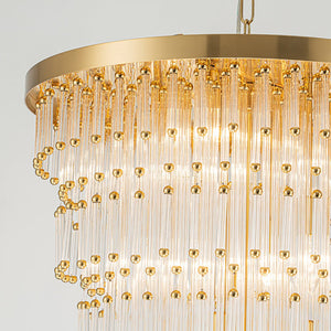 LightFixturesUSA - Statement Luxury Glass Tassel Tiered Round Entry Chandelier - Chandelier - Brass - 