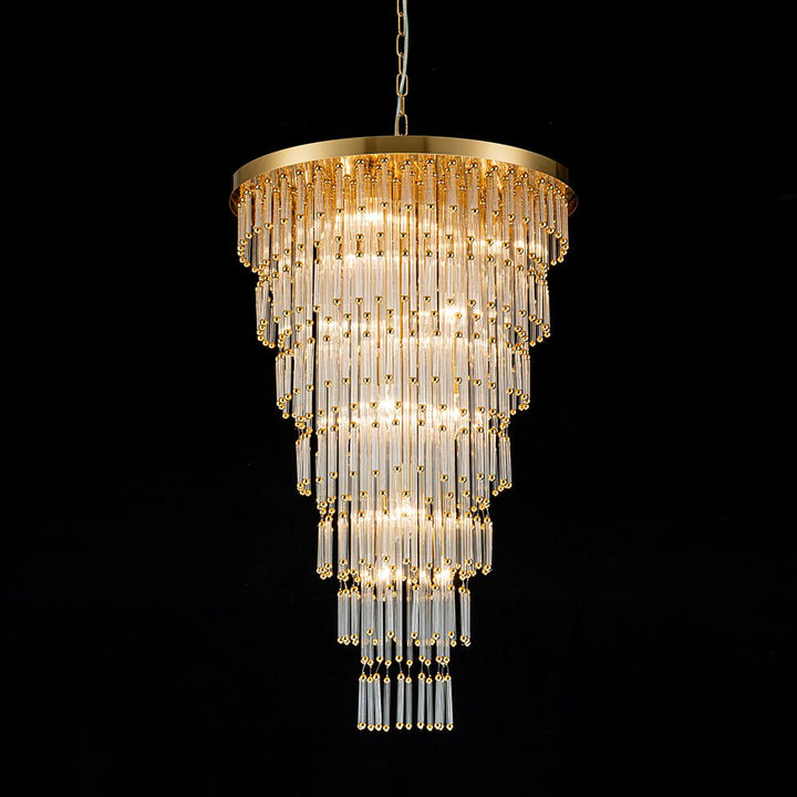 LightFixturesUSA - Statement Luxury Glass Tassel Tiered Round Entry Chandelier - Chandelier - Brass - 